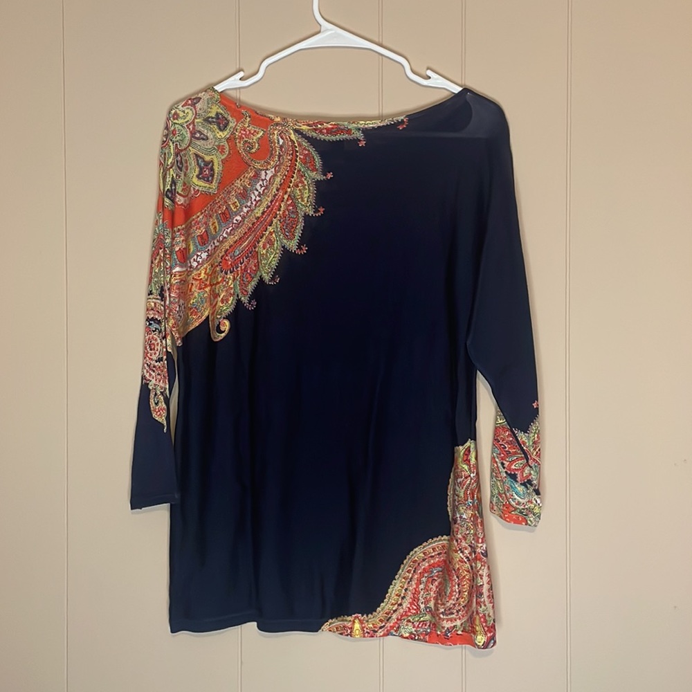 Lauren Ralph Lauren Navy Blue with Paisley Patterned Semi-Sheer Blouse Size XL - Picture 12 of 12